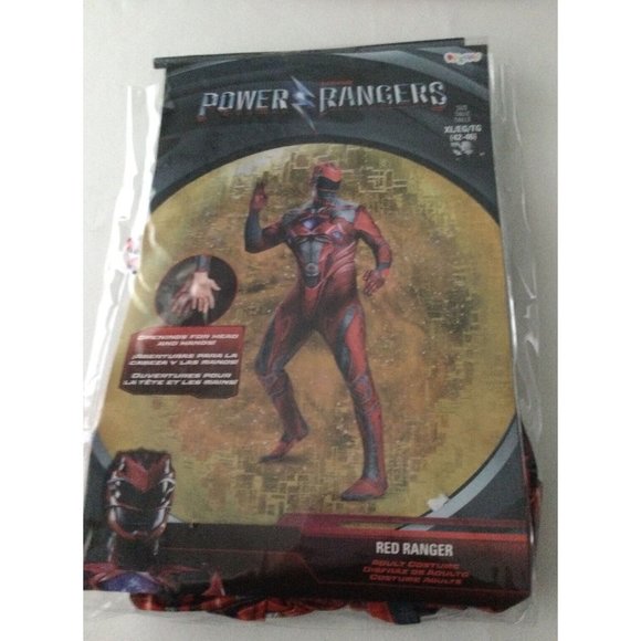 Mens Red Power Ranger Halloween Costume Suit Mask Disguise XL 42-46 - Picture 1 of 3